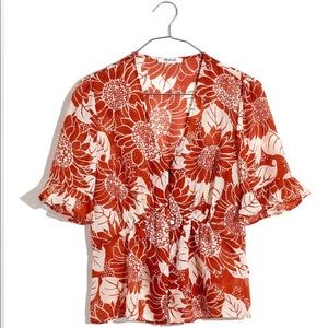 Madewell Journal Sunflower Ruffle Sleeve Silk Top
